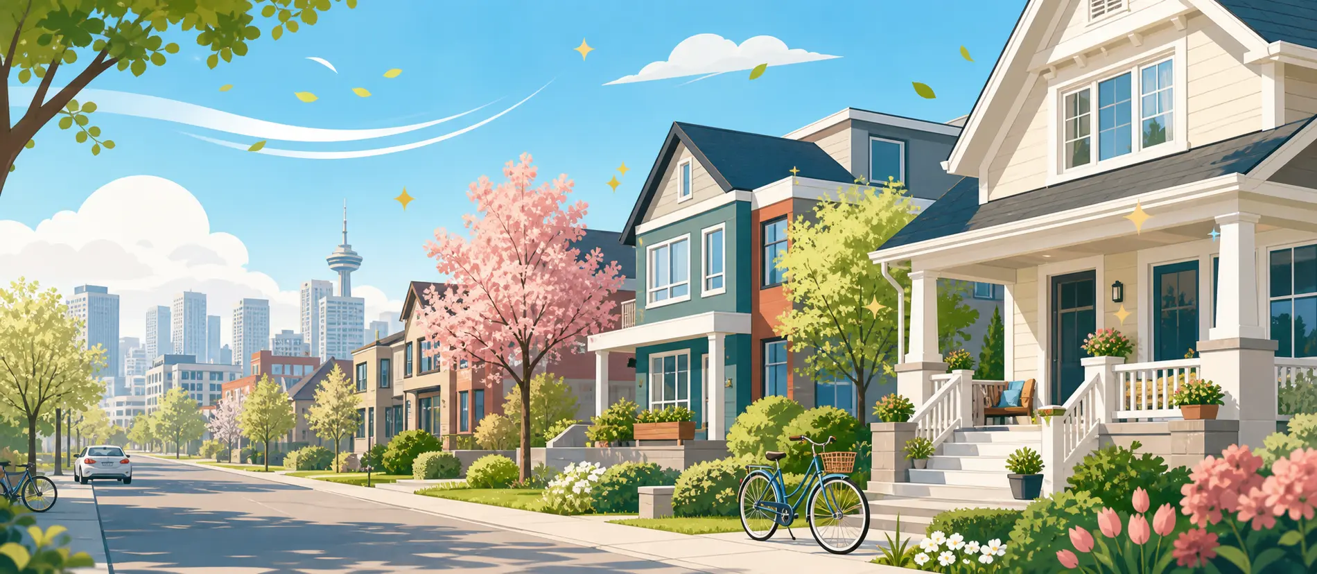 Illustrated Canadian neighbourhood streetscape